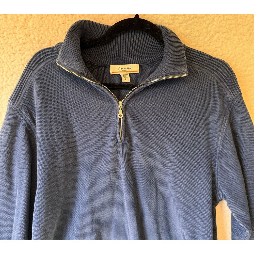 Faconnable 1/4 Zip Golf Casual Cotton Sweater Mens Size L Navy Blue Preppy - Picture 5 of 10